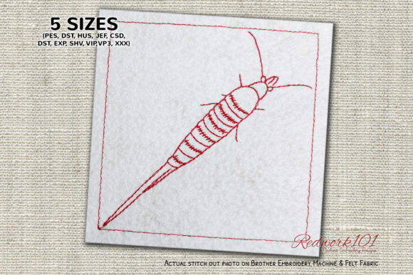 Archaeognatha Redwork: Elegant Insect Embroidery